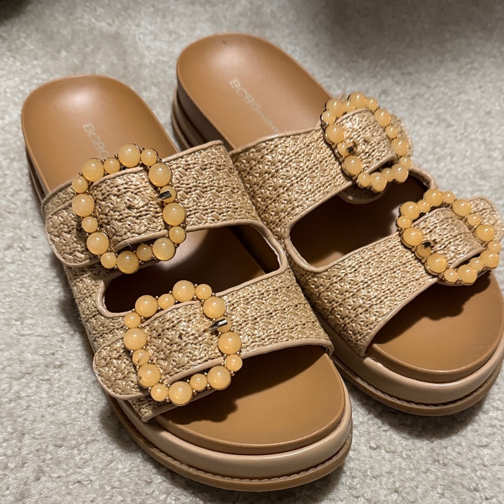BCBGeneration Beige Buckle Sandals